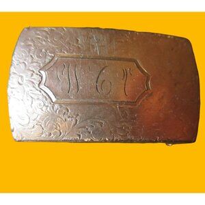 Antique Canvas Webbed 1" Belt Buckle Engraved Vintage MONGRAM Army Military Web